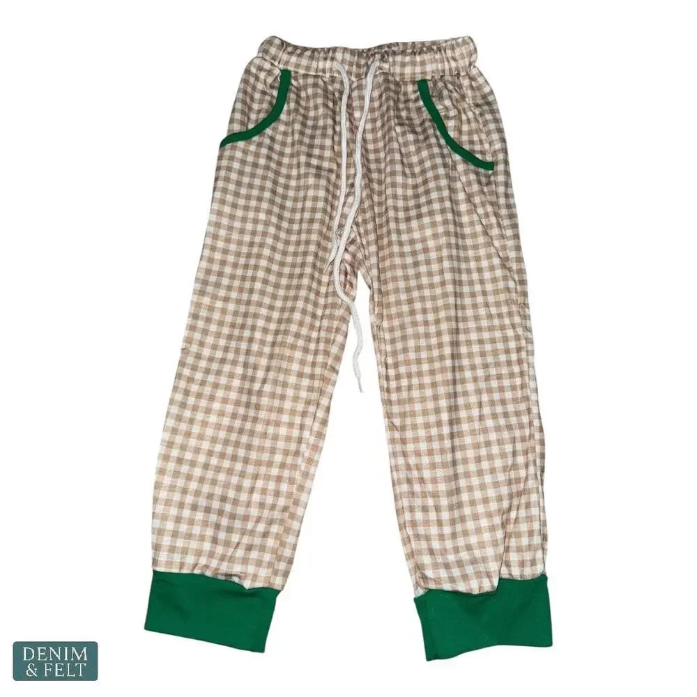NEW Abby & Evie Gingerbread‎ 2 Piece Outfit Green Top Tan Check Pants Size 4